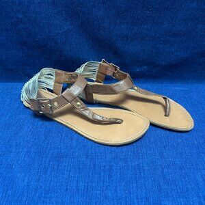 Madden Girl Brown and Gilded Minimalist Sandals SZ 9.5